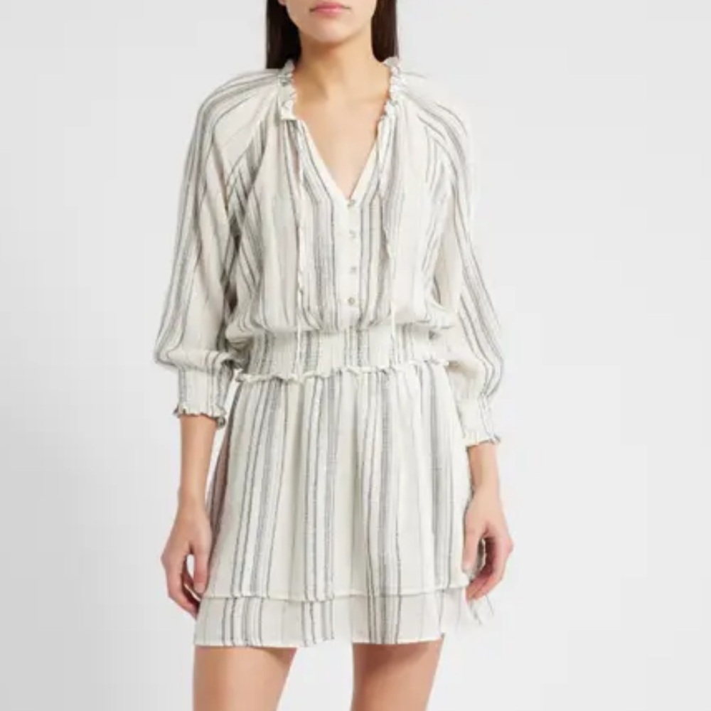 Rails Crystal Basque Stripe Mini Dress Women Sz XS Long Sleeve White Black